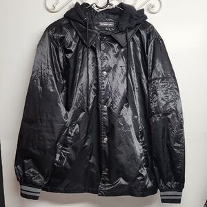 Members Only Vintage Black SzL  Detachable Hood Snap Front Bomber Cool Jacket